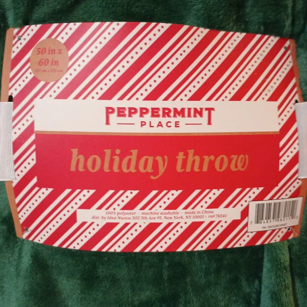 NWT ~ Peppermint Place Holiday Throw with a Textured Dangling Gnome (50” x 60”)